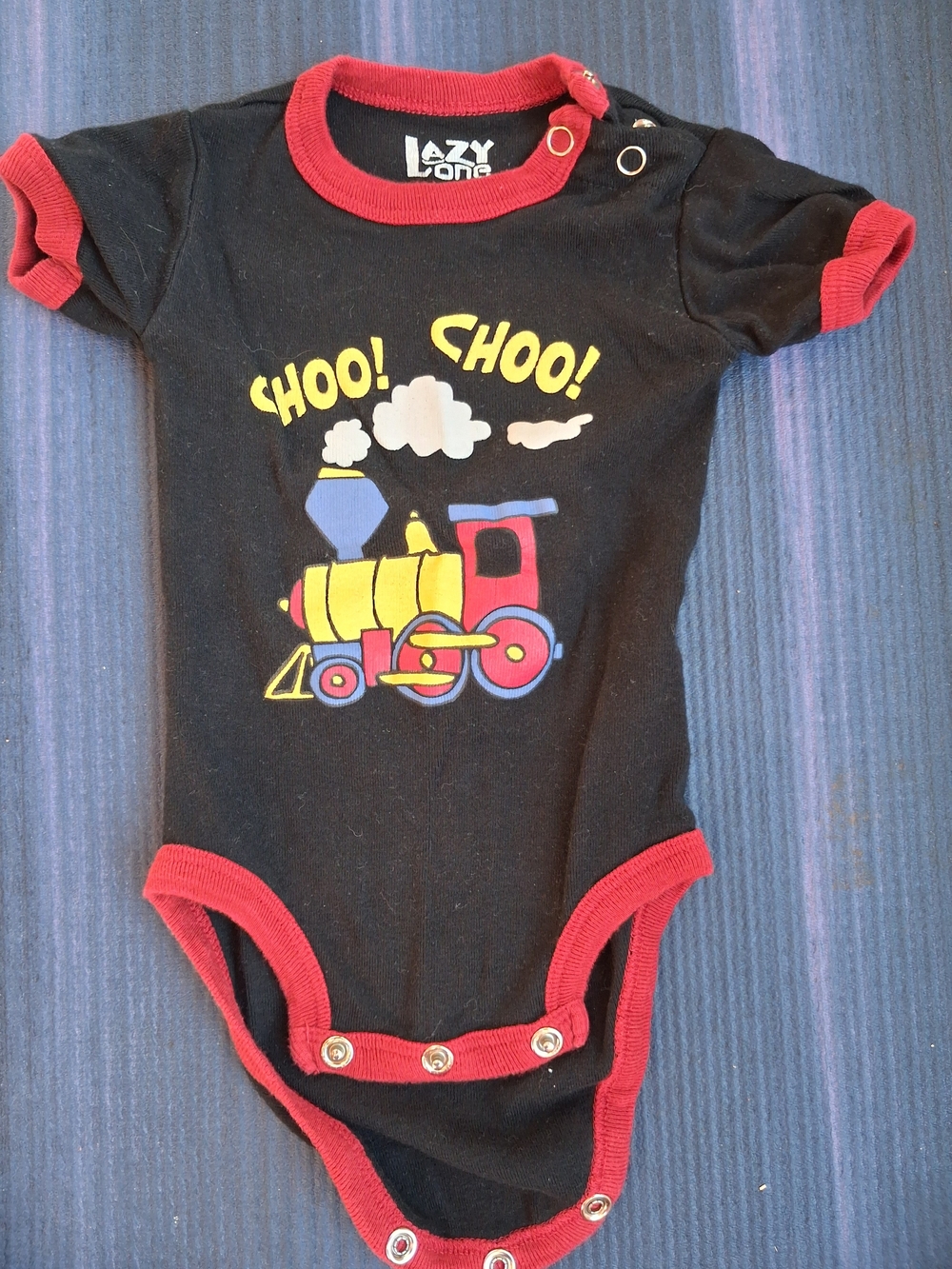 Lazy One Black & Red Train Graphic Baby One-Piece Bodysuit Size 6m